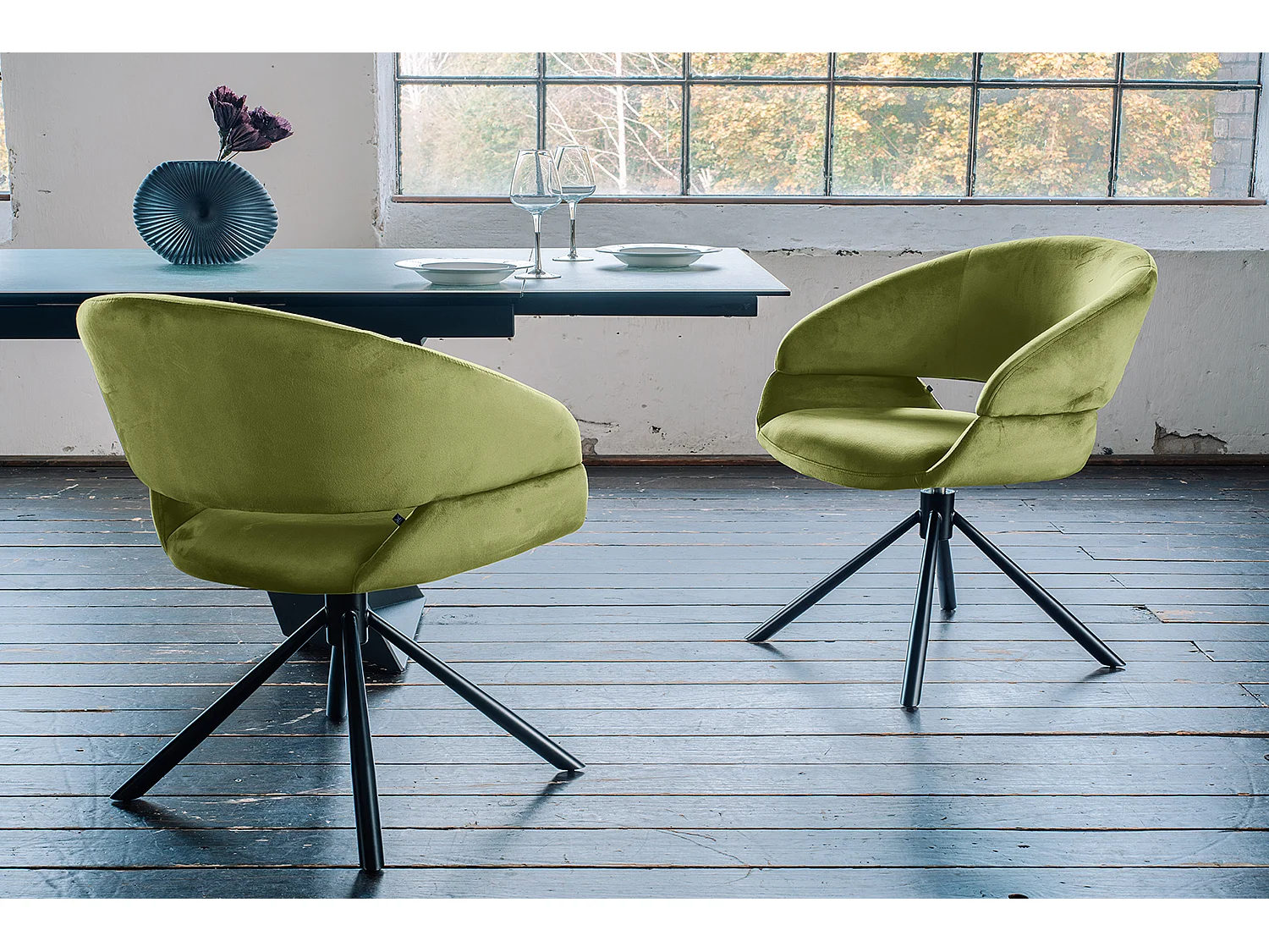 Chaise rembourrée - Vert Velours - LARA