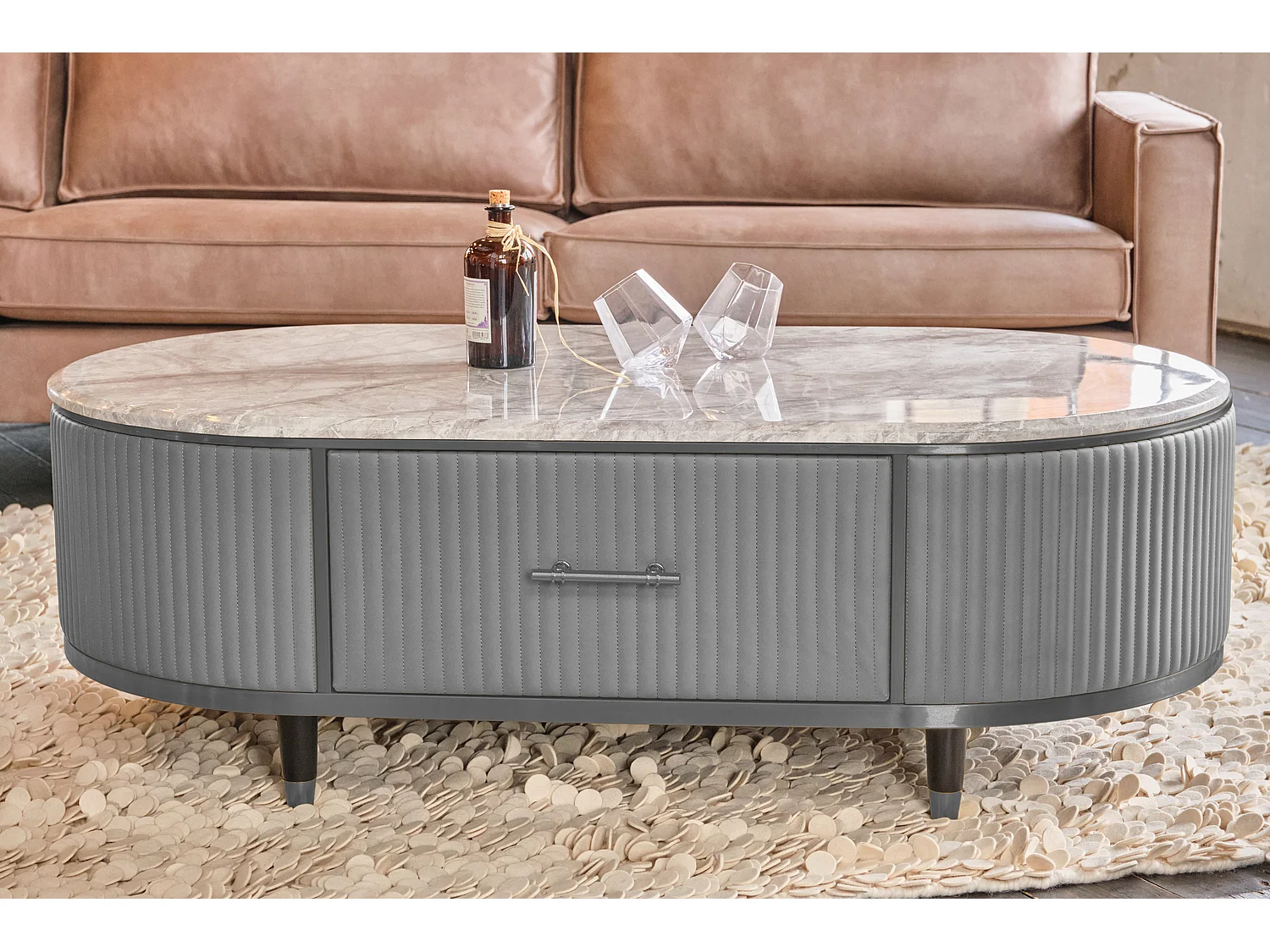 Couchtisch - Grau Kunstleder - 70 x 130 cm - MARIA