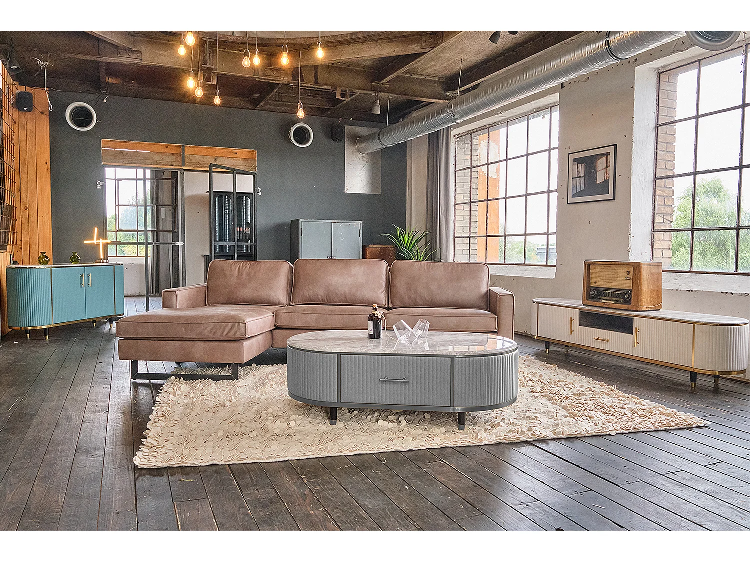 Couchtisch - Grau Kunstleder - 70 x 130 cm - MARIA