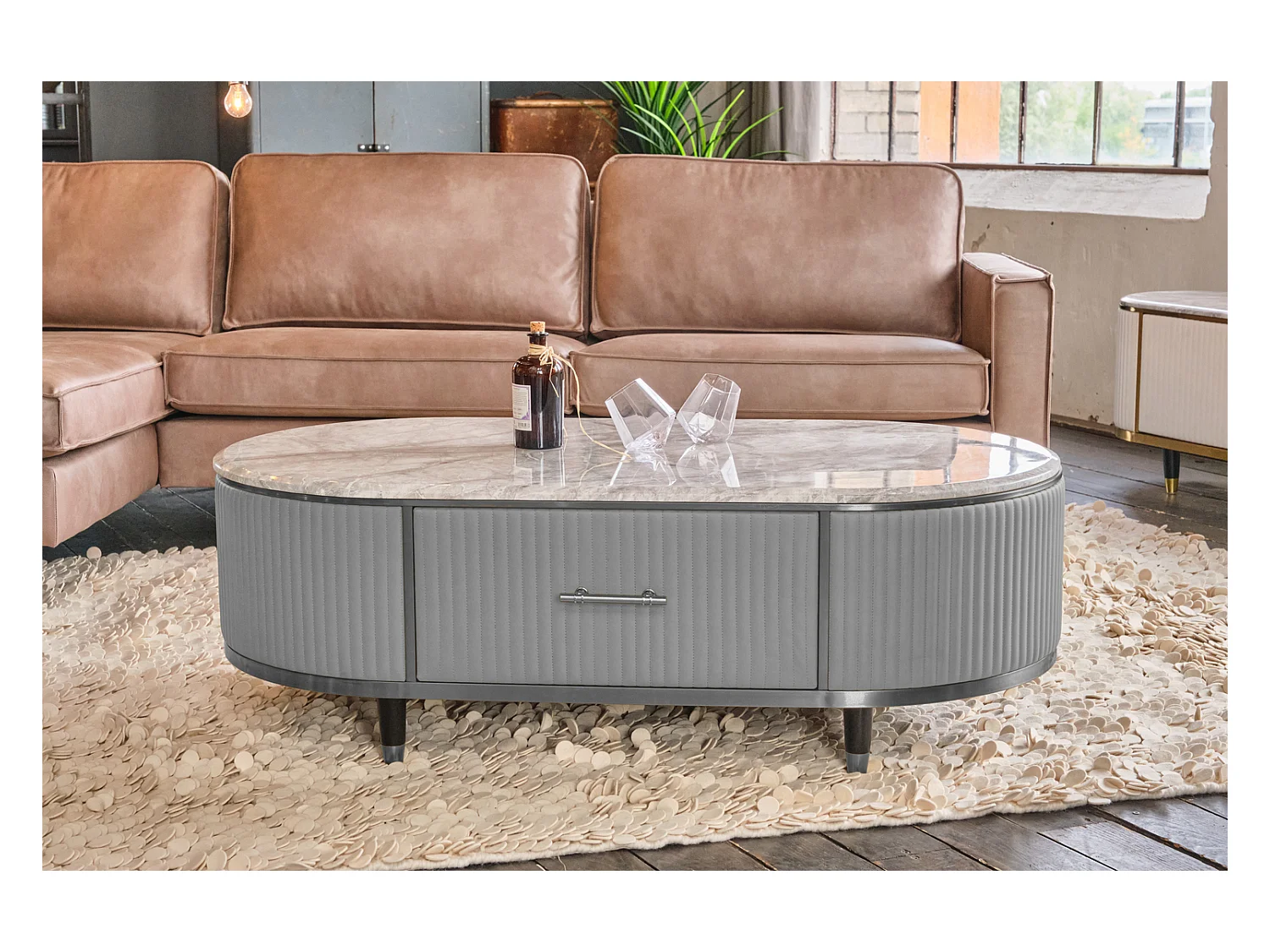 Table - Gris similicuir - 70 x 130 cm - MARIA