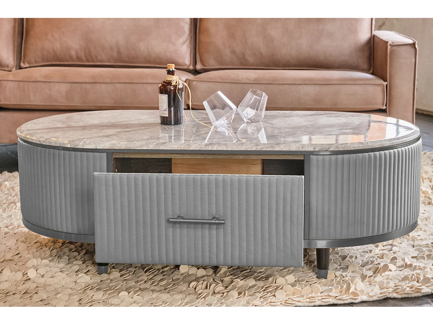 Couchtisch - Grau Kunstleder - 70 x 130 cm - MARIA