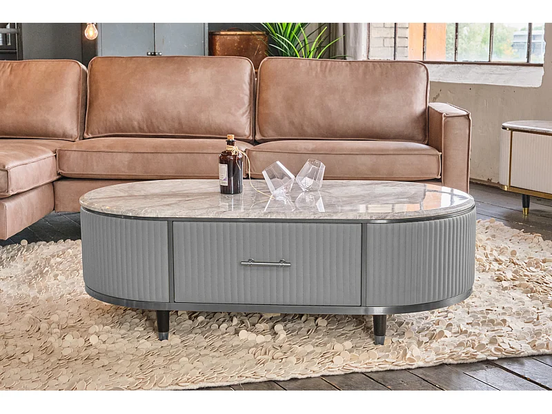 Salontafel - Grijs Imitatieleer - 70 x 130 cm - MARIA