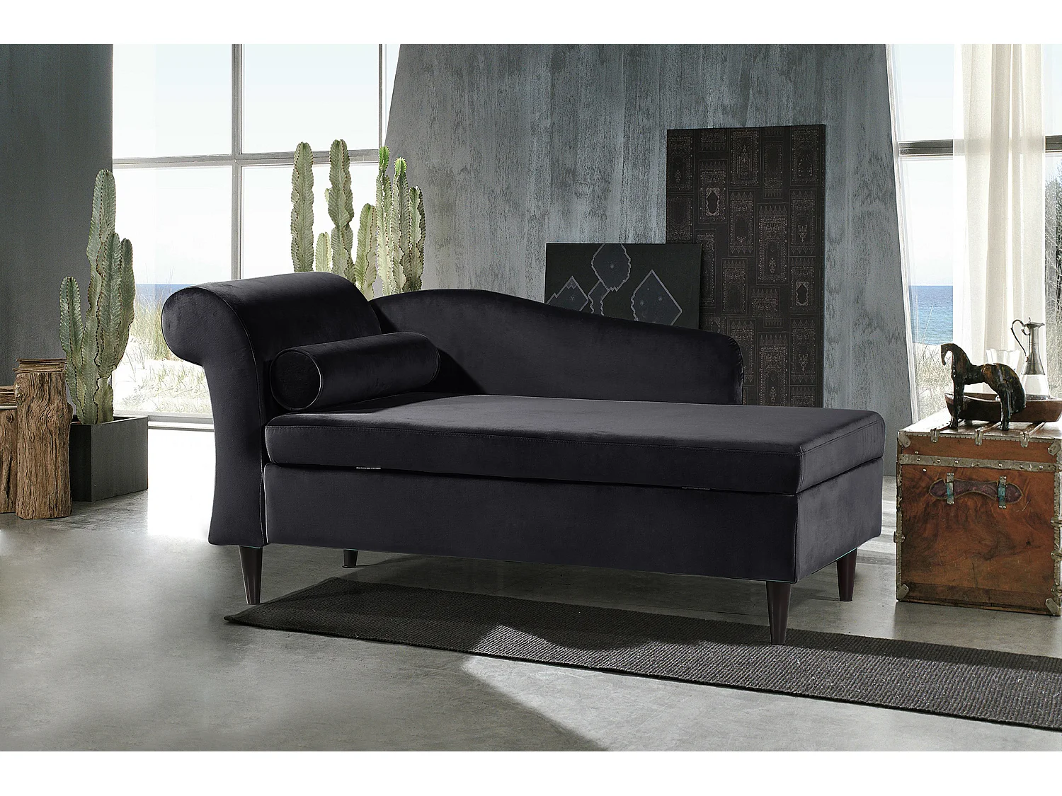 Chaise longue - Noir tissu tissé - SAHRA
