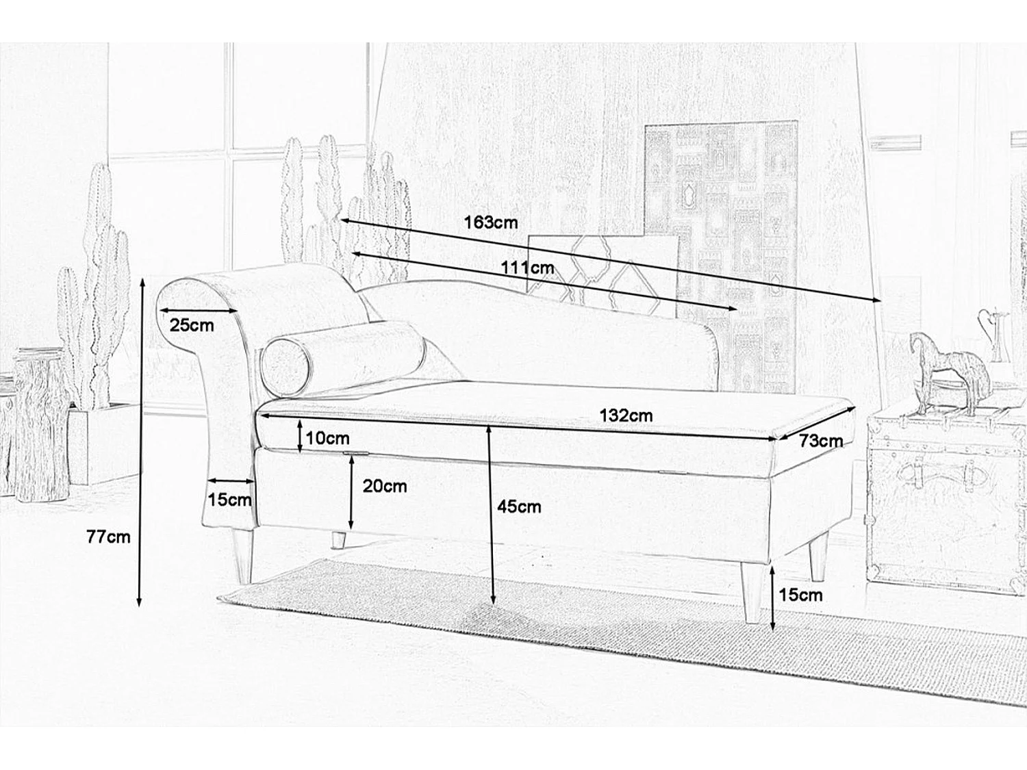 Chaise longue - Noir tissu tissé - SAHRA