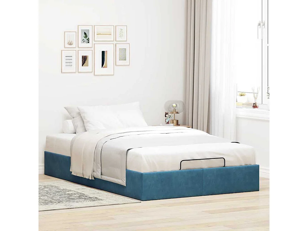 Cadre de lit ottoman sans matelas bleu foncé 120x200 cm velours
