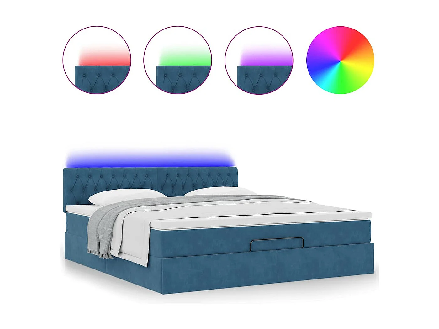 Ottoman bed met matras en LED's 160x200cm fluweel donkerblauw