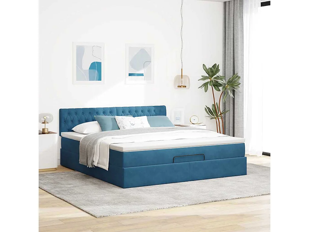 Ottoman bed met matras en LED's 160x200cm fluweel donkerblauw