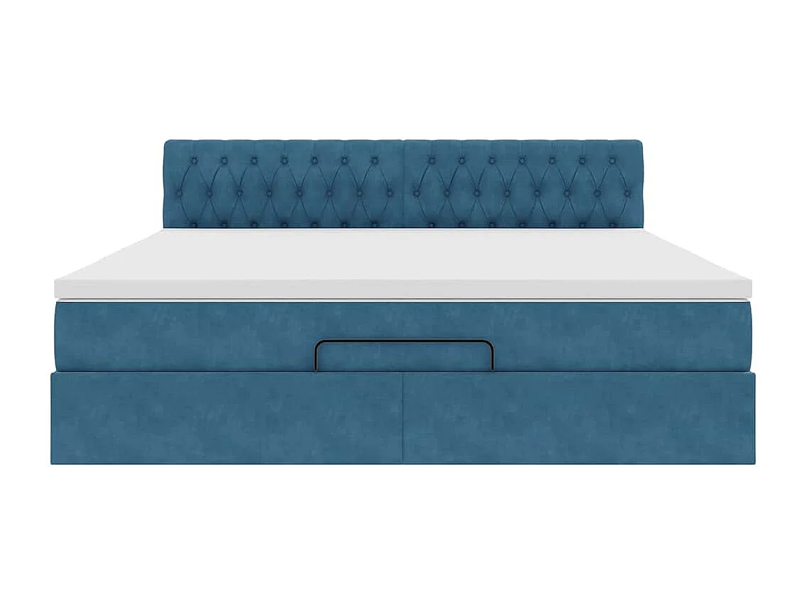 Cadre de lit ottoman avec matelas bleu foncé 160x200 cm velours