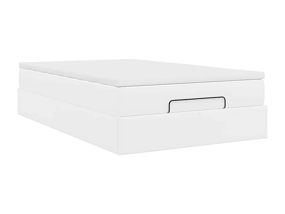 Estrutura de cama otomana com colchão branco Couro falso