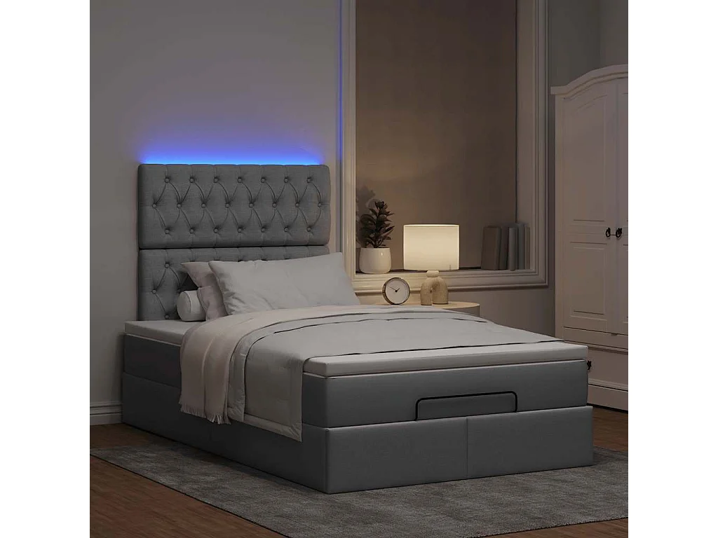 Cadre de lit ottoman et matelas gris clair 120x200 cm tissu