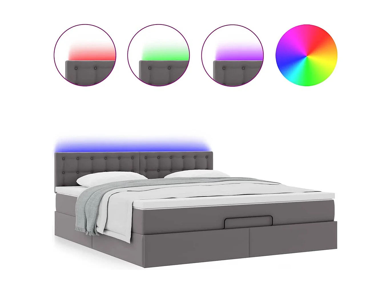 Bed poef met matrassen en LED's 160x200cm kunstleer grijs