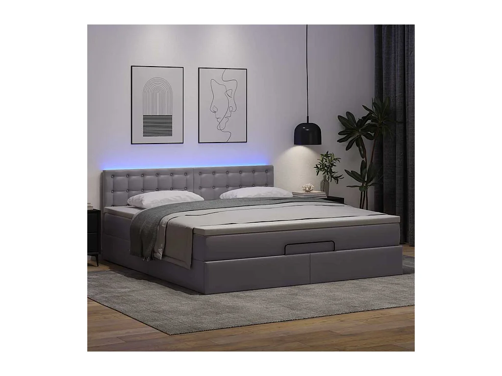 Cadre de lit ottoman avec matelas gris 160x200 cm similicuir