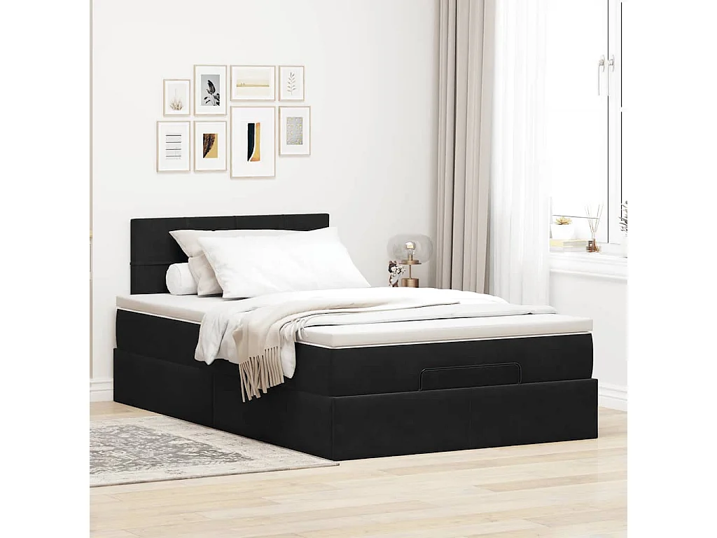 Cadre de lit ottoman avec matelas noir 120x190 cm velours