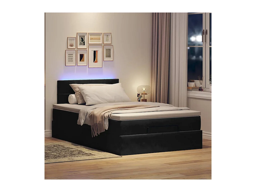 Estrutura de cama otomana com colchão preto 120x190 cm Veludo