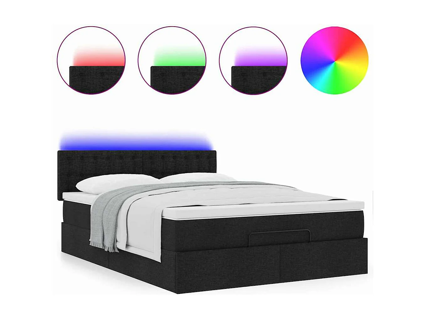 Lit ottoman avec matelas noir 140x200 cm tissu