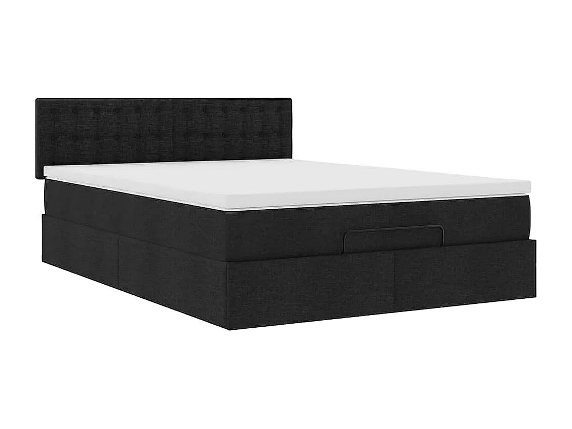 Lit ottoman avec matelas noir 140x200 cm tissu