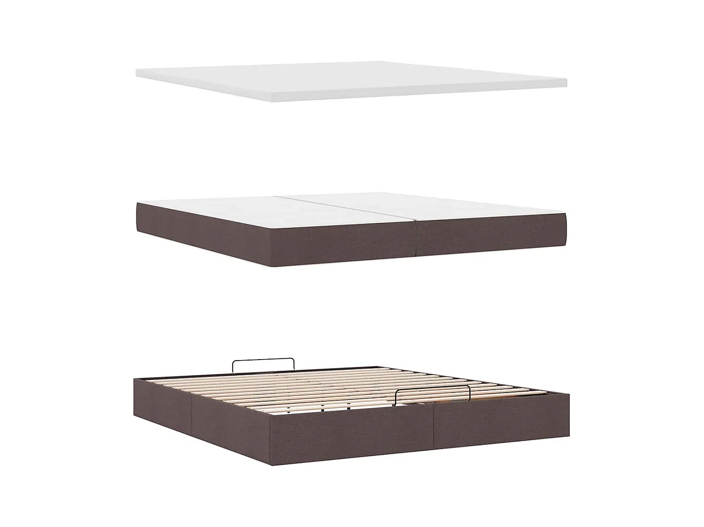 Estrutura de cama otomana com colchões tecido castanho escuro