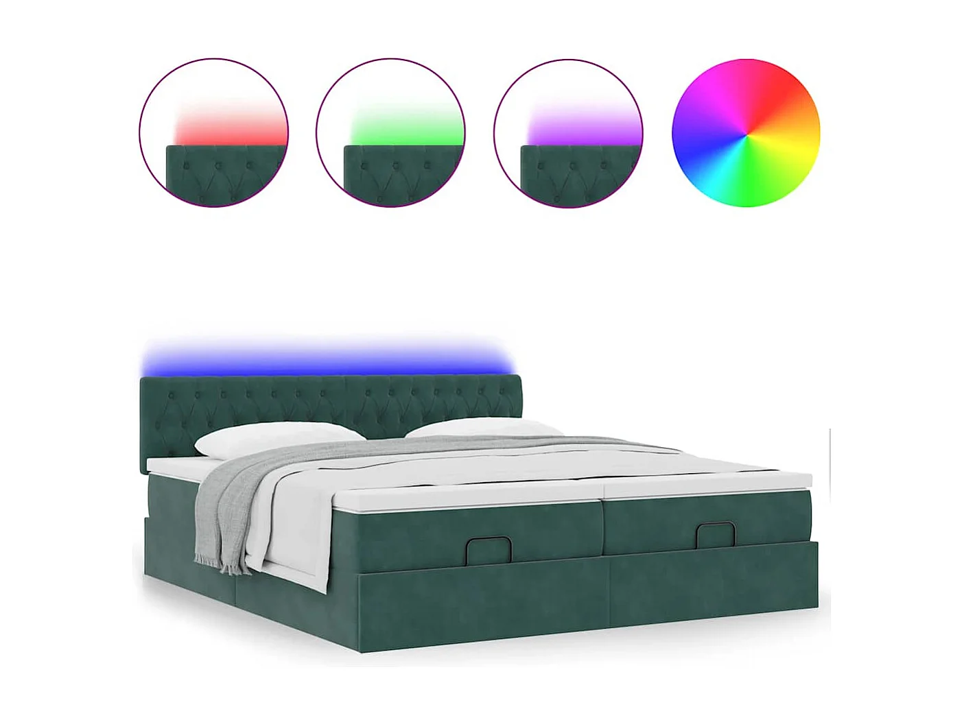 Estrutura de cama otomana com colchão verde escuro veludo