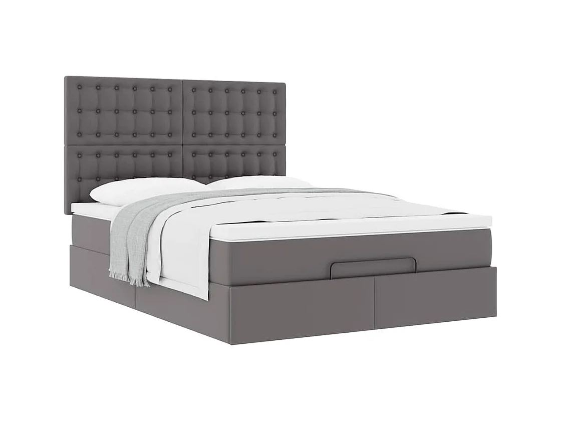 Cadre de lit ottoman avec matelas gris 140x190 cm similicuir
