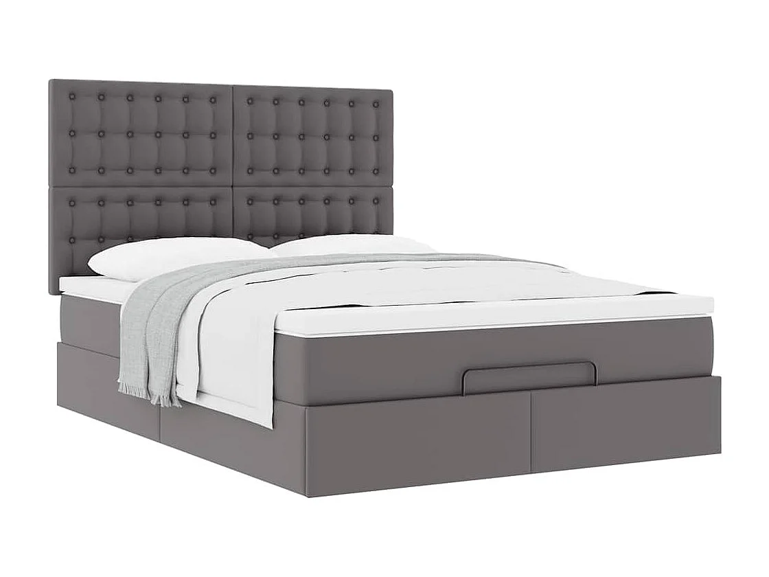 Cadre de lit ottoman avec matelas gris 140x190 cm similicuir
