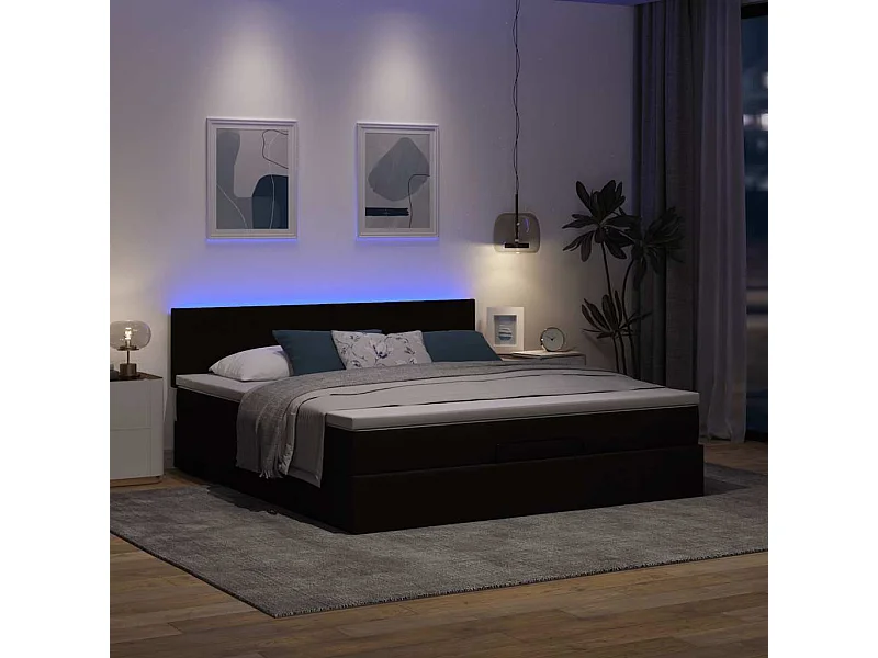 Bed poef met matras en LED's stof 180x200 cm donkerbruin
