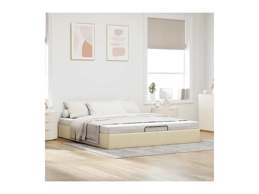 Cadre de lit ottoman sans matelas crème 200x200 cm tissu