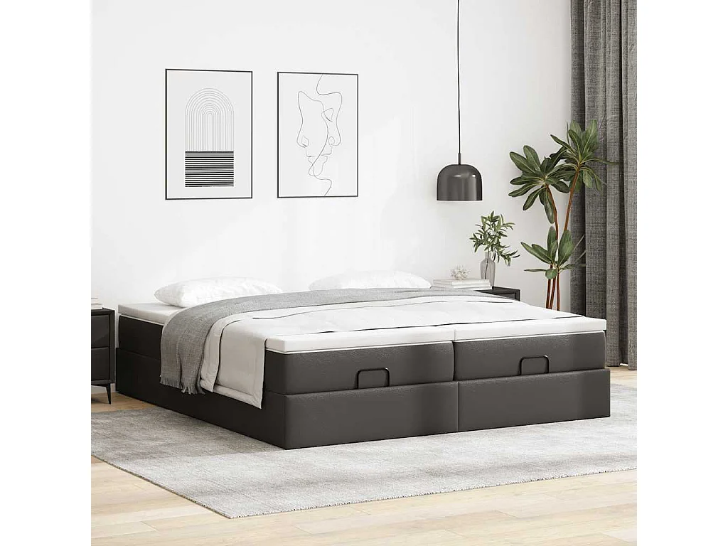 Cadre de lit ottoman avec matelas noir 200x200 cm similicuir