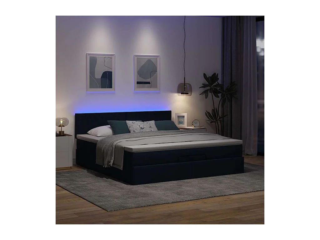 Cadre de lit ottoman avec matelas bleu 180x200 cm tissu