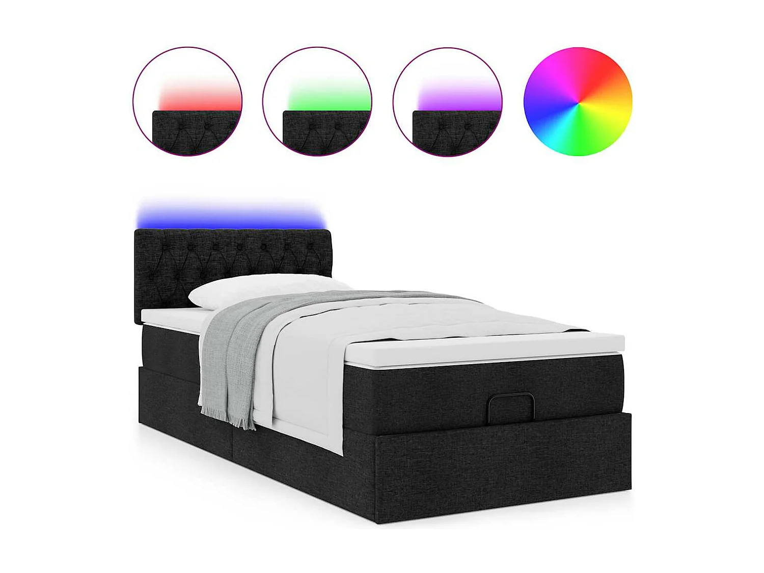 Cadre de lit ottoman avec matelas noir 80x200 cm tissu