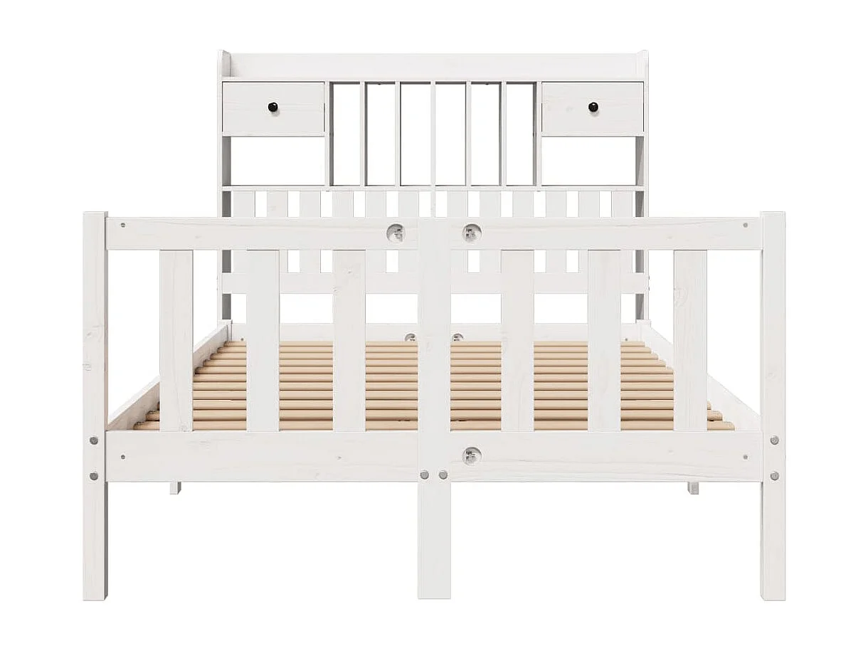 Cama con estantería sin colchón madera maciza blanca 135x190 cm