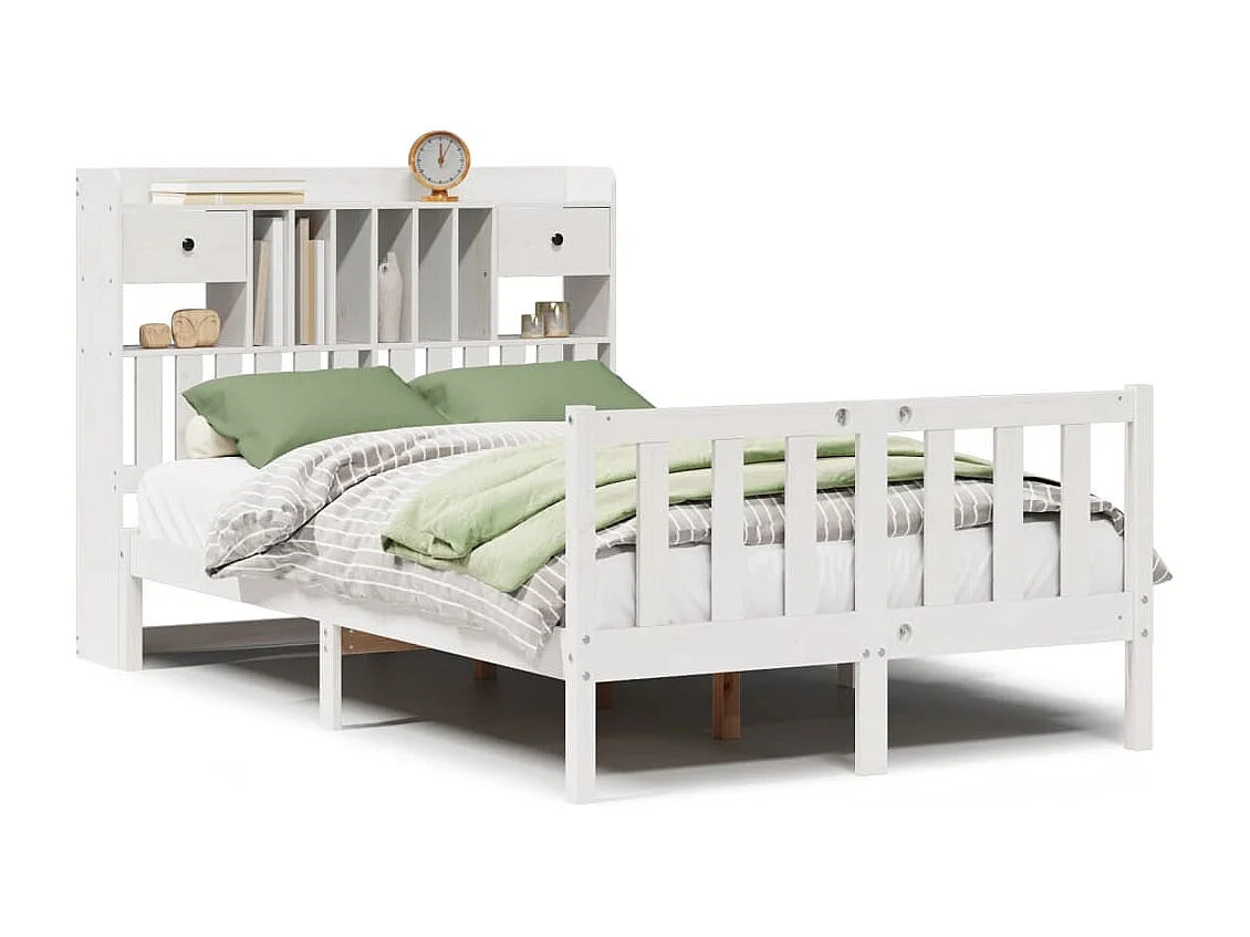 Lit bibliothèque sans matelas blanc 135x190 cm bois pin massif