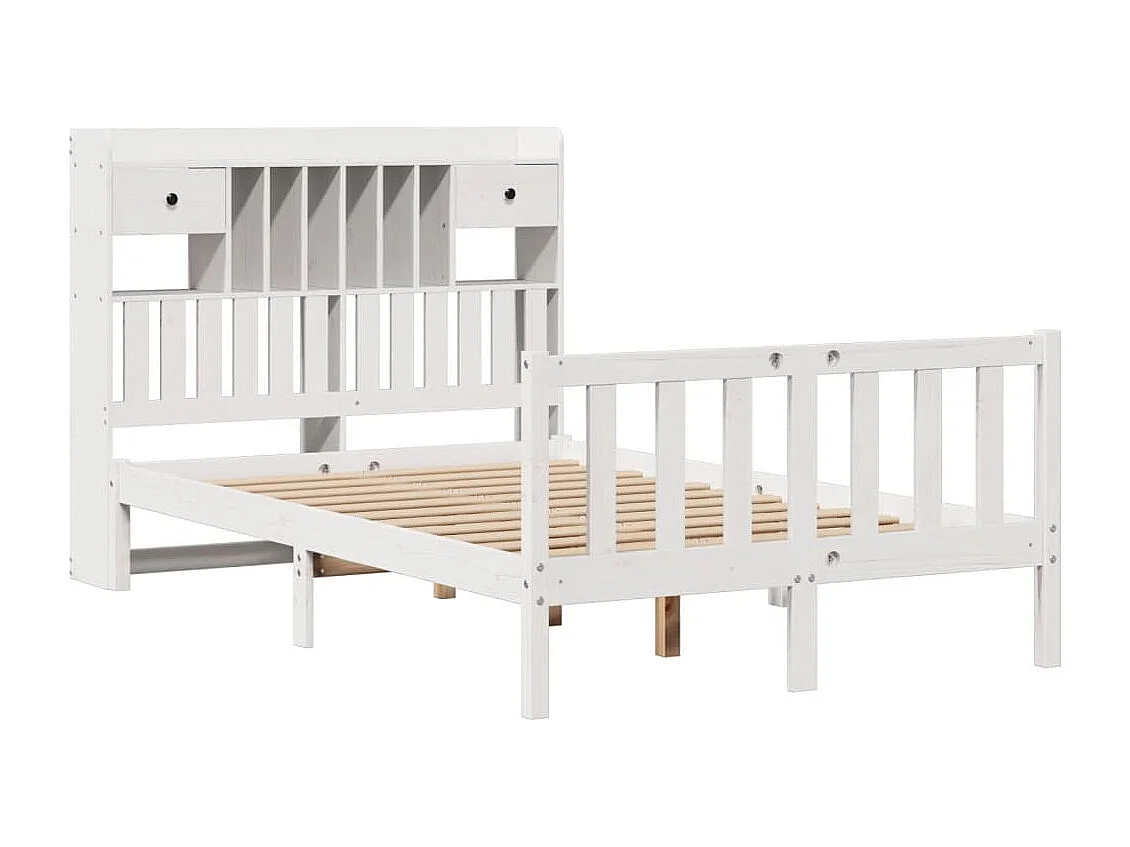 Lit bibliothèque sans matelas blanc 135x190 cm bois pin massif