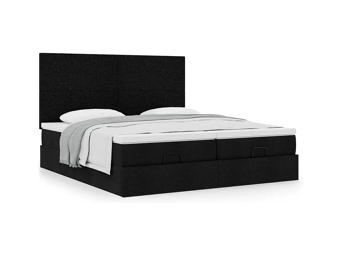 Cadre de lit ottoman avec matelas noir 180x200cm tissu