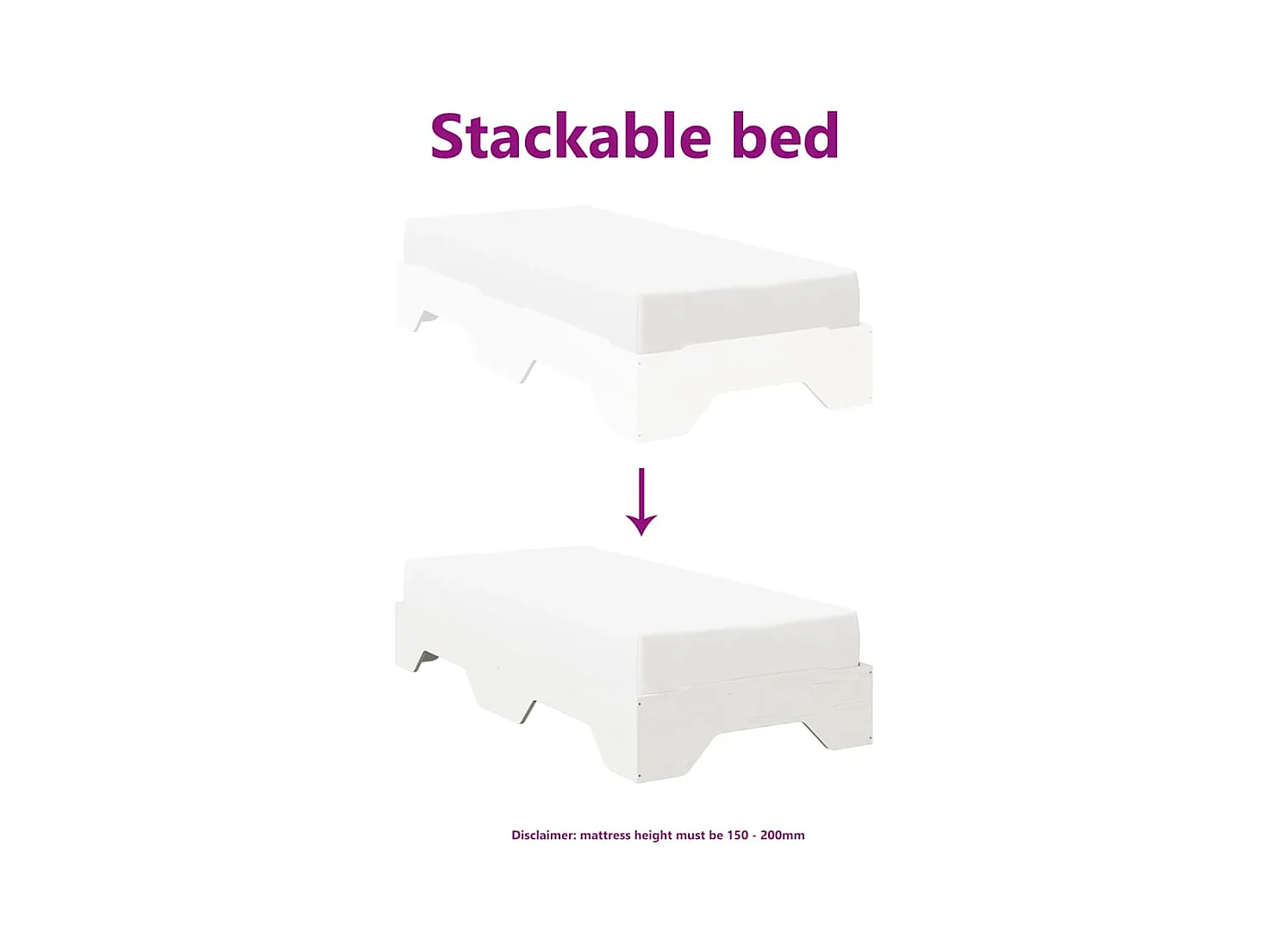 Cadre de lit sans matelas empilable blanc 75x190 cm bois massif