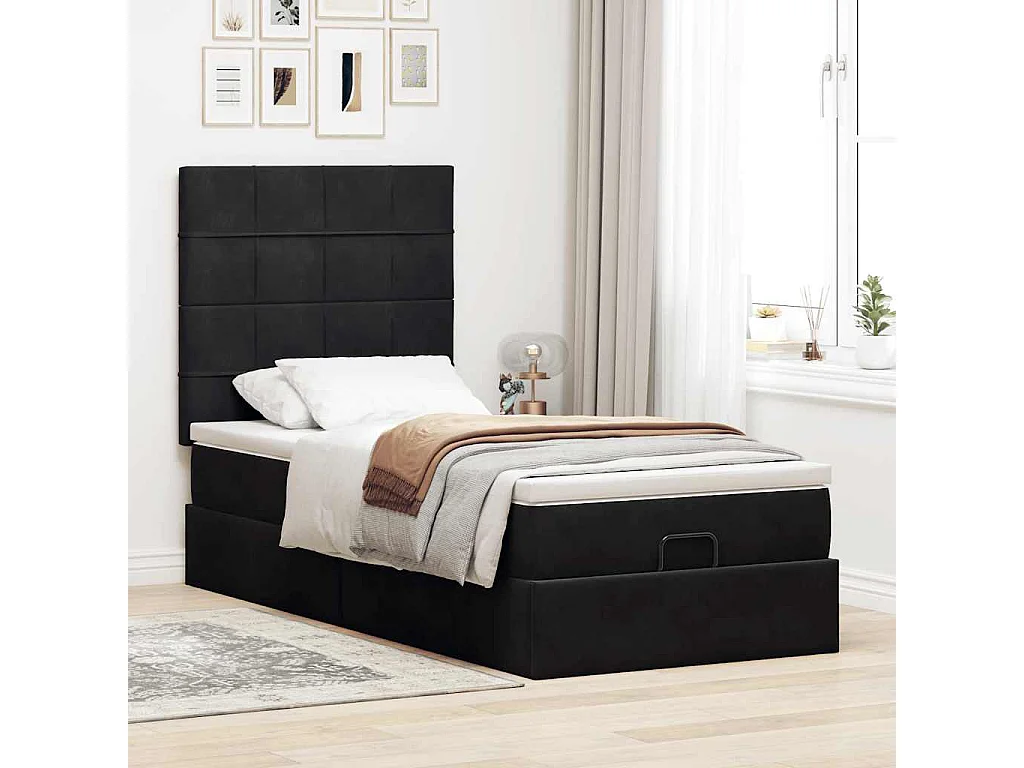 Cadre de lit ottoman avec matelas noir 80x200 cm velours