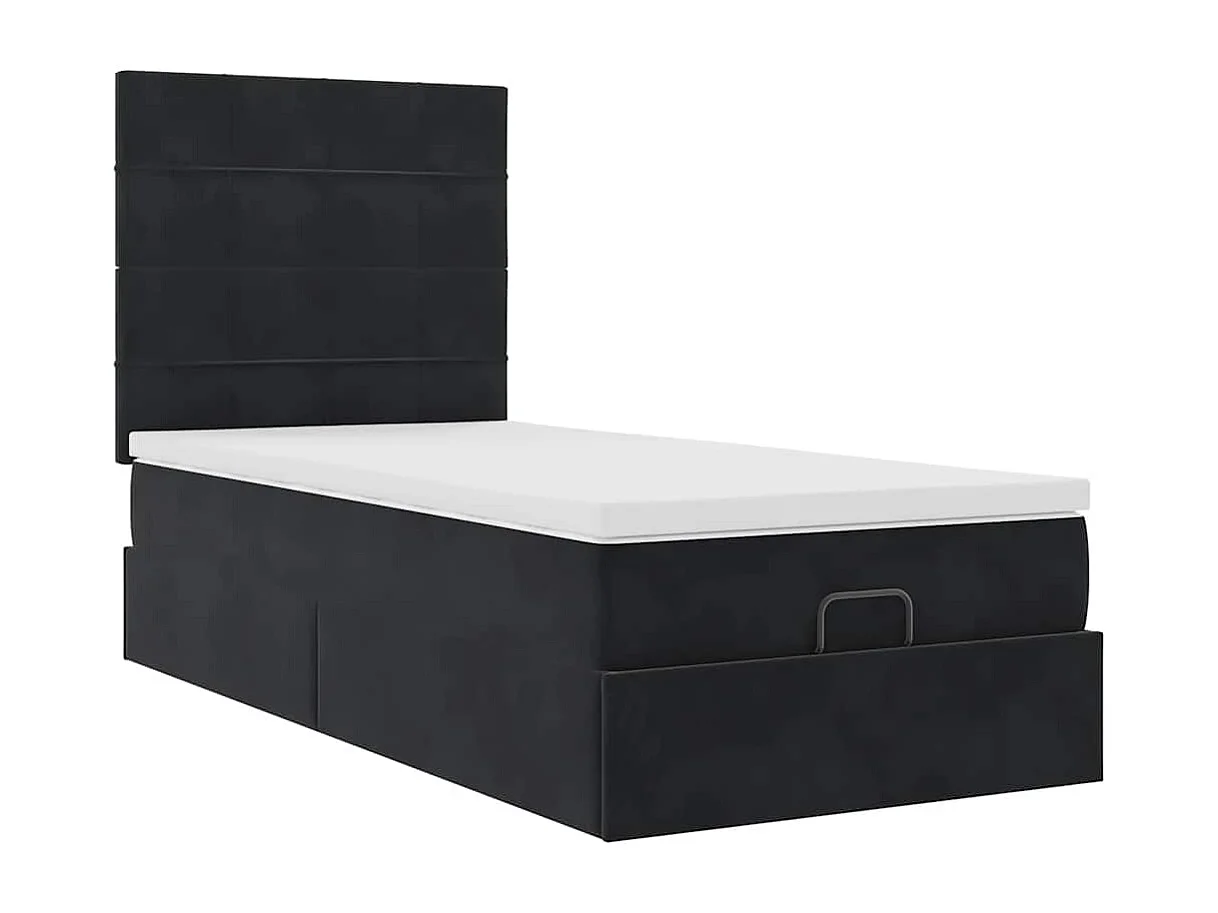 Cadre de lit ottoman avec matelas noir 80x200 cm velours