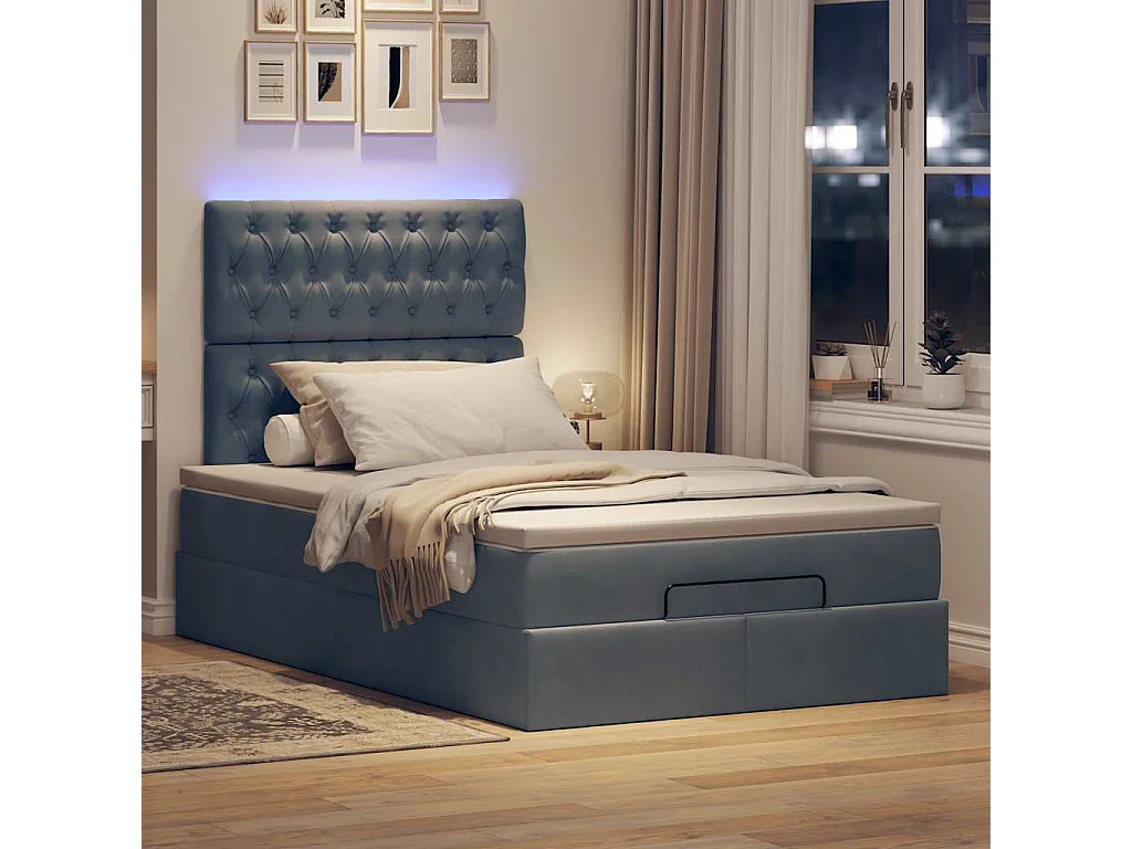 Cadre de lit ottoman et matelas gris foncé 120x200 cm velours