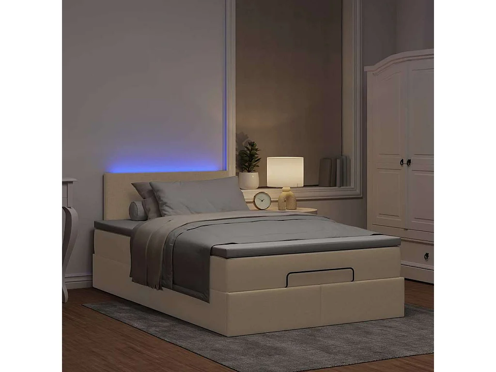 Cadre de lit ottoman avec matelas crème 120x190 cm tissu