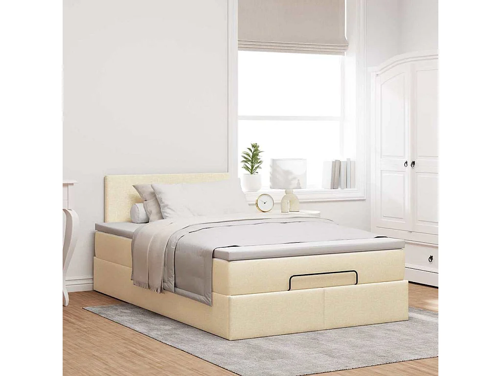 Cadre de lit ottoman avec matelas crème 120x190 cm tissu