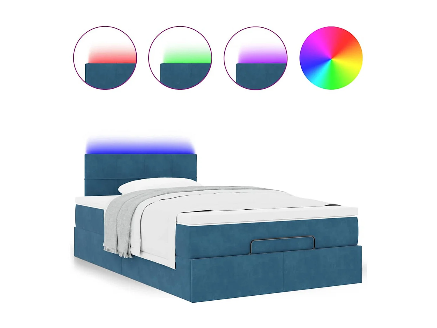 Estructura de cama otomana colchón terciopelo azul oscuro