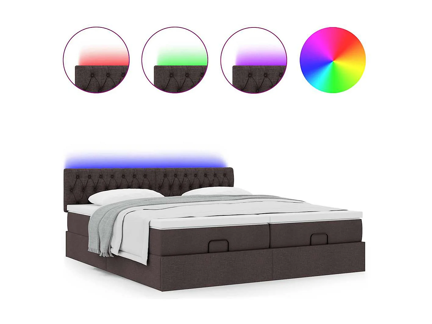 Estrutura de cama otomana com colchões tecido castanho escuro