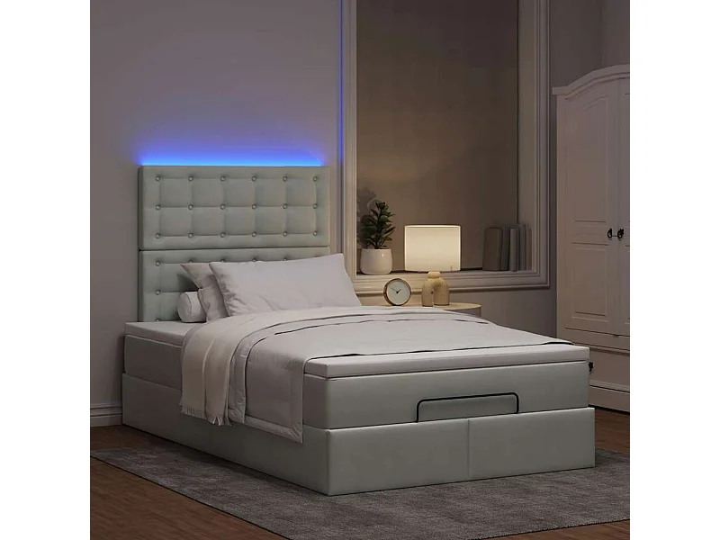Cadre de lit ottoman et matelas gris clair 120x200 cm velours