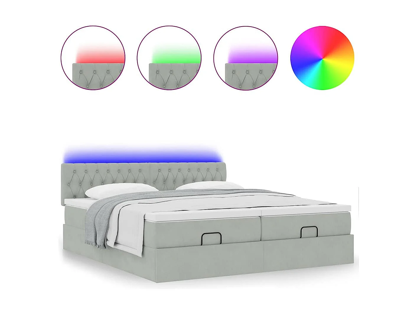 Cadre de lit ottoman et matelas gris clair 180x200cm velours