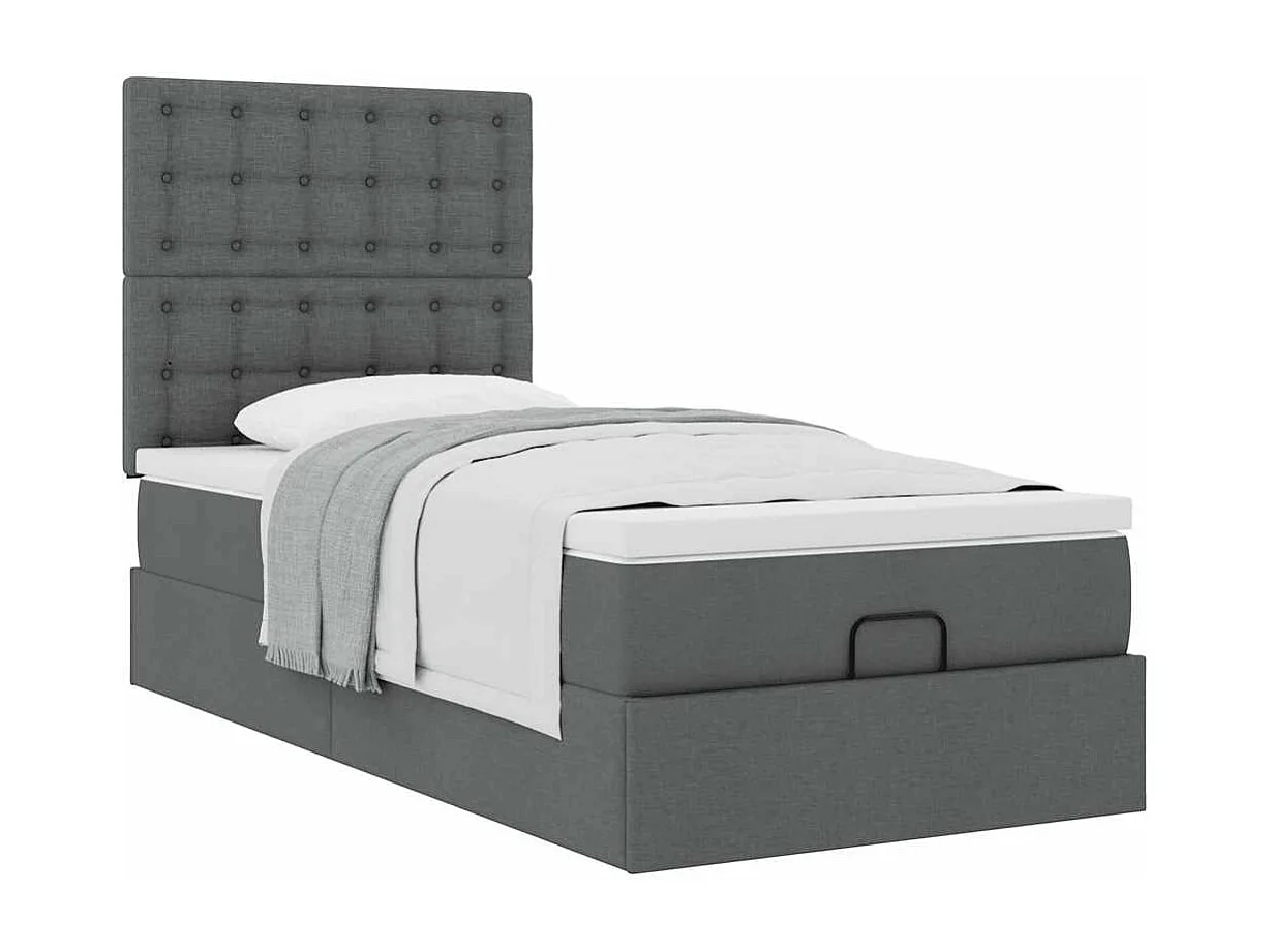 Cadre de lit ottoman avec matelas gris foncé 90x190 cm tissu