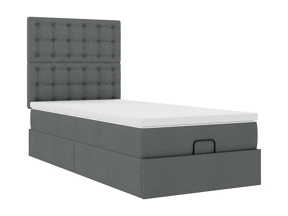 Cadre de lit ottoman avec matelas gris foncé 90x190 cm tissu