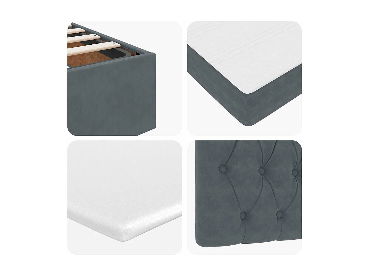 Cadre de lit ottoman avec matelas gris foncé 200x200 cm velours