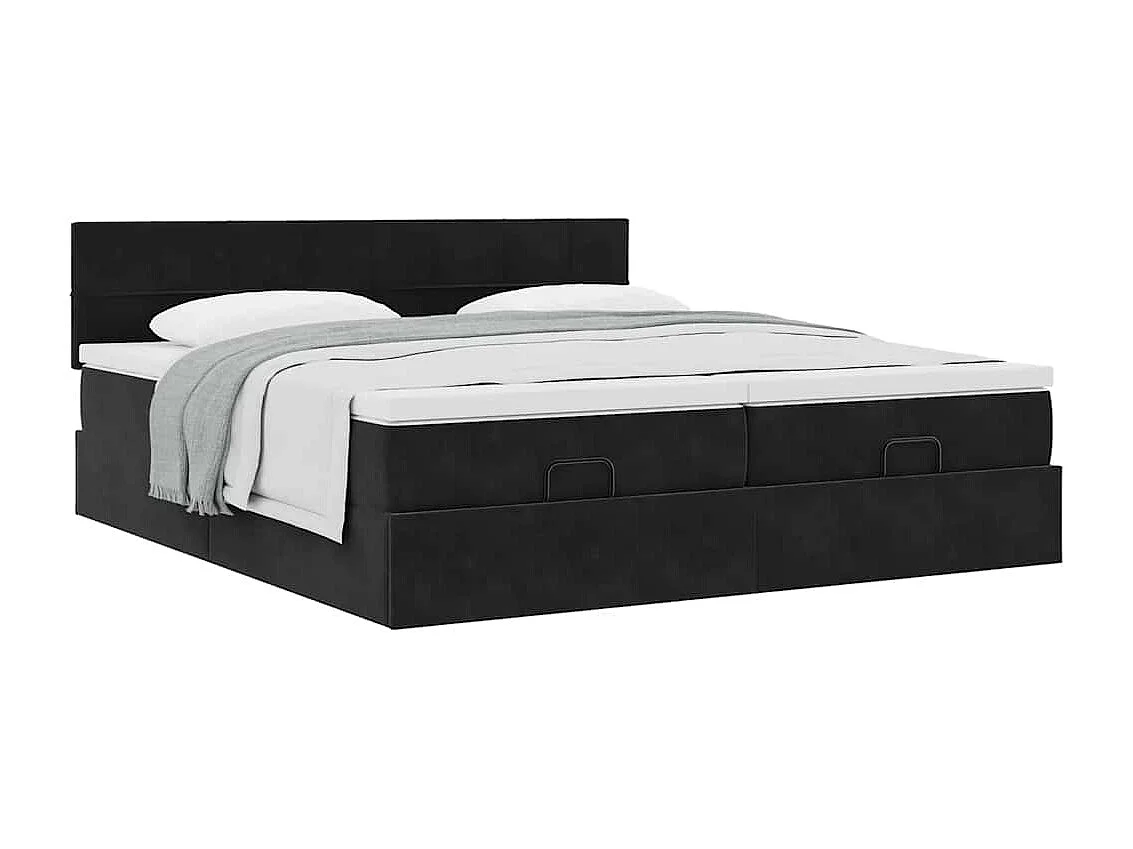 Cadre de lit ottoman avec matelas noir 200x200cm velours