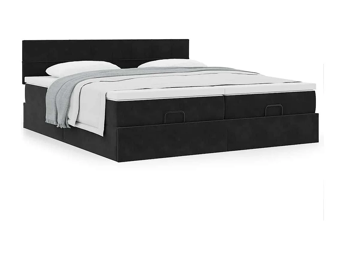 Cadre de lit ottoman avec matelas noir 200x200cm velours