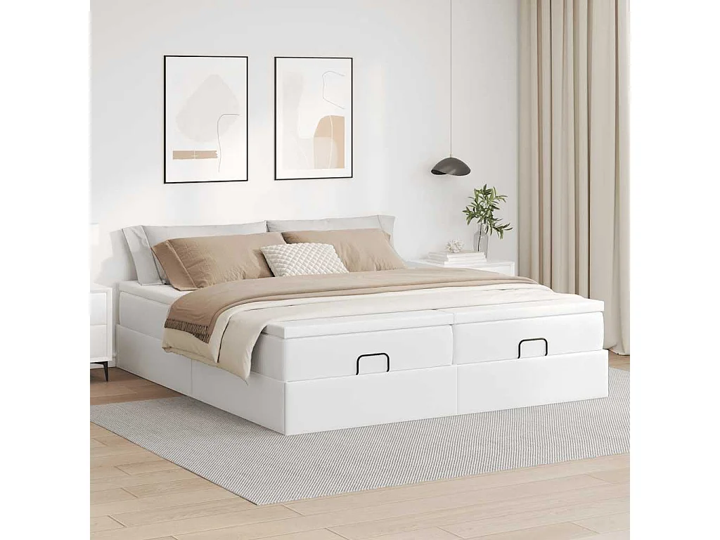 Estructura cama otomana colchones cuero sintético blanco