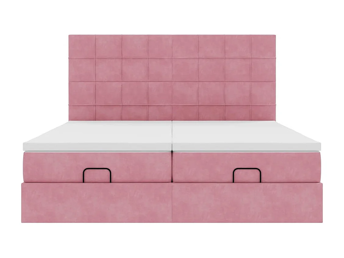 Cadre de lit ottoman avec matelas rose 160x200 cm velours